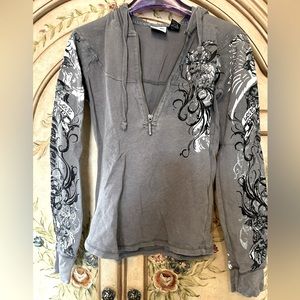 Harley Davidson grey thermal tattoo zip top